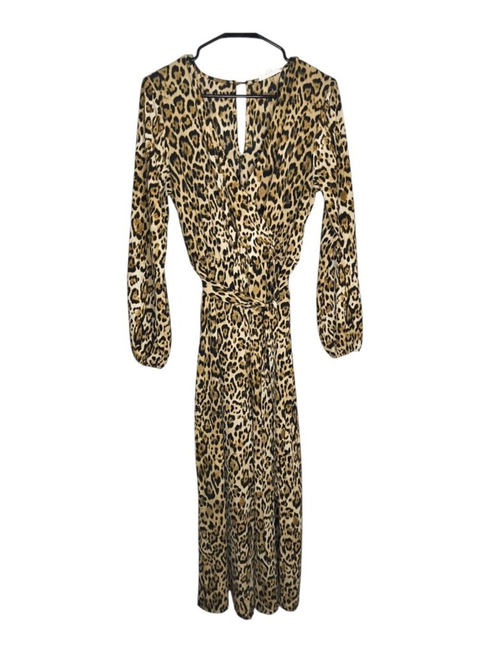 June And Hudson Leopard Print Long Sleeve Wide Leg Romper Jumpsuit Women Medium